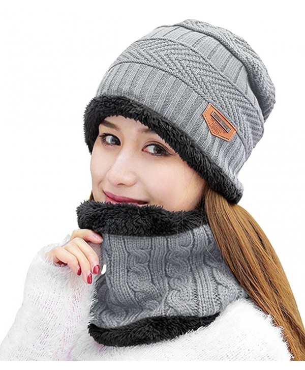 HindaWi Womens Beanie Winter Hat Scarf Set Slouchy Warm Snow Knit Skull Cap - Light Grey - CR188EH3GWX
