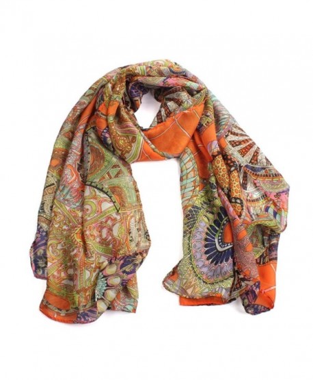 Baomabao Women Fashion Women Girl Chiffon Printed Silk Long Soft Scarf - Orange - CL12CYA6ZDF