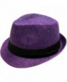 Livingston Unisex Summer Straw Structured Fedora Hat w/Cloth Band - Purple - CD189YRTMZO