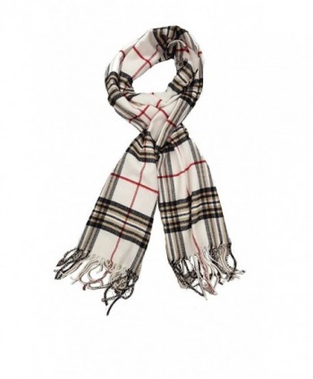 NEW Deal Plaid Soft Elegant Cashmere Feel Wrap Scarf Unisex - White - CN12MZIQNQU