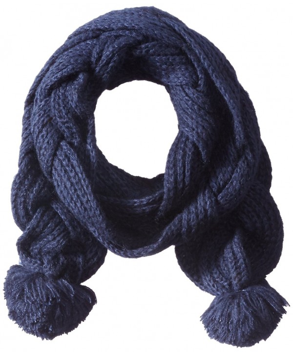 Sperry Top-Sider Women's Double Braided Scarf with Poms - Navy - C811GR1KJIB