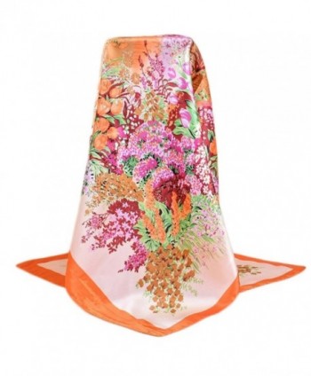 Unique Premium Soft Silk Rayon 35"35" Square Sheer Women's Floral Scarves - Orange - CG182Z0XGNZ