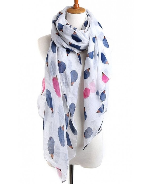 Sannea Womens Hedgehog Printed Fashion Silk Scarves Animal Printed Scarf for Girls - White - C3125X916CP
