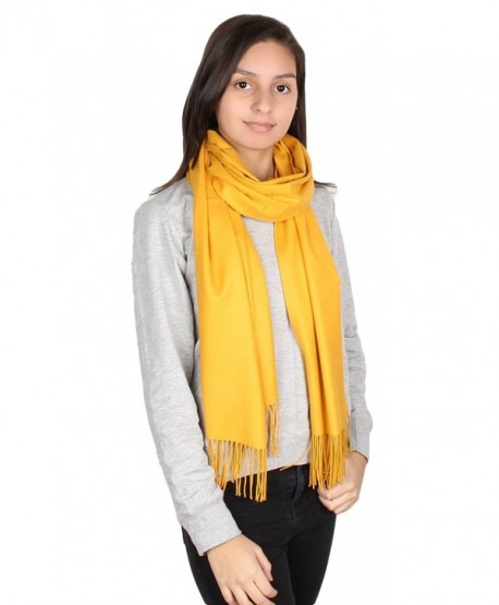 GILBIN'S Womens Solid Color Large Extra Soft Cashmere Blend Pashmina Shawl Wrap Scarf - Mustard - C5186GY9II7