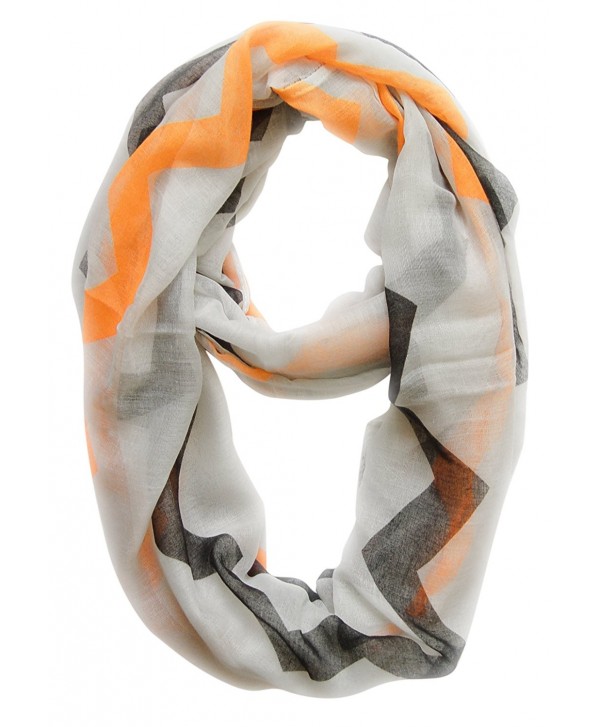 Peach Couture Modern Radiant Multicolored Chevron Geometric Infinity Loop Scarf - White/Orange/Black - CJ11J4QOD2J