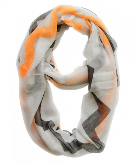 Peach Couture Modern Radiant Multicolored Chevron Geometric Infinity Loop Scarf - White/Orange/Black - CJ11J4QOD2J