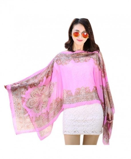 Binmer(TM) Women Fashion Chiffon Sunscreen Scarves Big Size Printed Silk Scarf - Pink - C912GHAGGOL