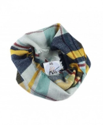 Aesthetinc Classic Multi Color Plaid Frayed Design Infinity Knit Scarf Wrap - Mustard/Mint - C812MWYAGK7