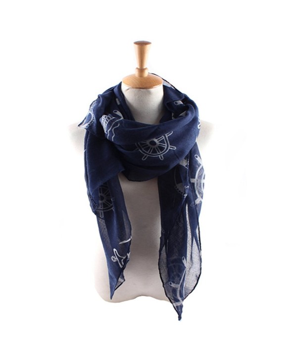 ctshow Fashion Lightweight Scarves Women's anchor Print Shawl Scarf - Navy Blue - C9182GWUT7Y