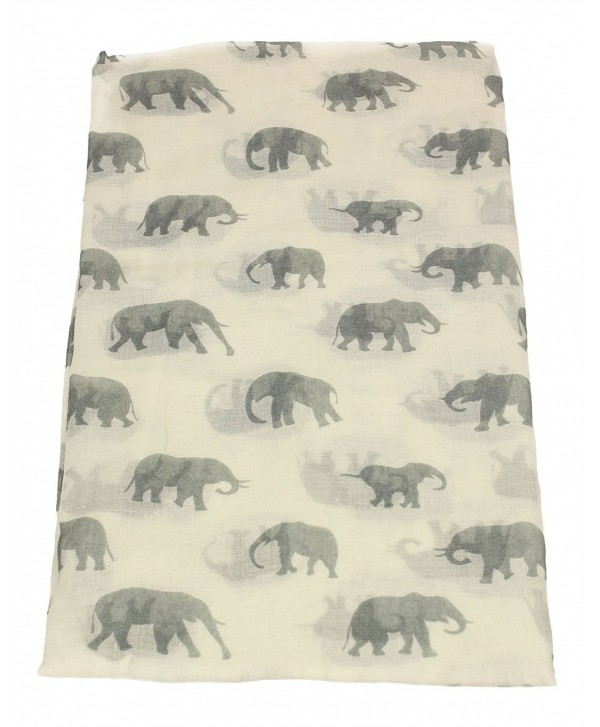 Elephant Print Womens Ladies Large Viscose Scarf Shawl Wrap - White ...