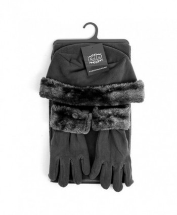 Women's 3 PC Cloche Faux Fur Trim Fleece Hat Scarf & Gloves Winter Set - Dark Gray - C8188OT3OW2