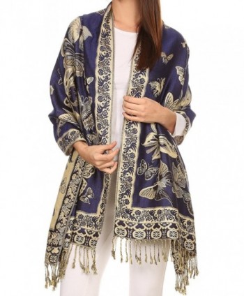 Sakkas Liua Long Wide Woven Patterned Design Multi Colored Pashmina Shawl / Scarf - Royal Blue - CF12L8VR08B