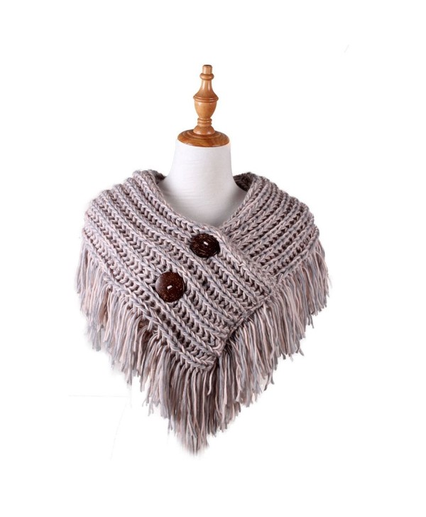 Cable Knit Button Collar Scarf With Fringe - Grey/Pink - CM186IION7C