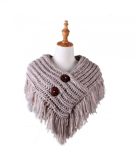 Cable Knit Button Collar Scarf With Fringe - Grey/Pink - CM186IION7C