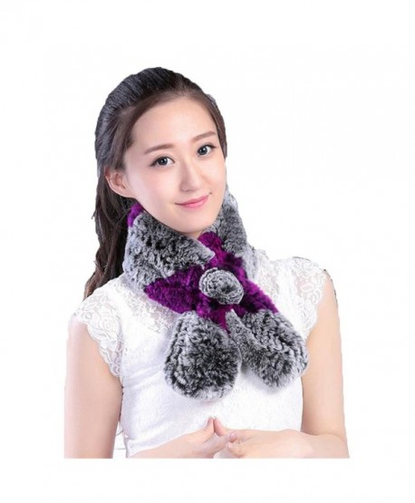 Venusfur Women's Knit Rabbit Fur Collar Winter Warm Scarf - Grey & Purple - CA12796RGGZ