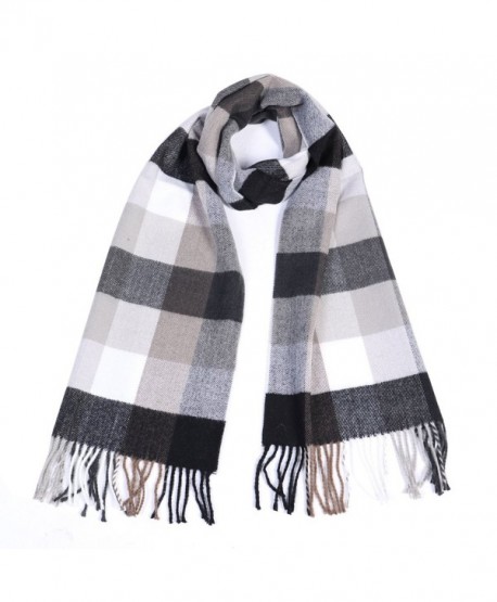 Winter Cashmere Cooling Lightweight Scarf for Women Mens Plaid Ladies Scarves - Black+beige - CG187CS95M6