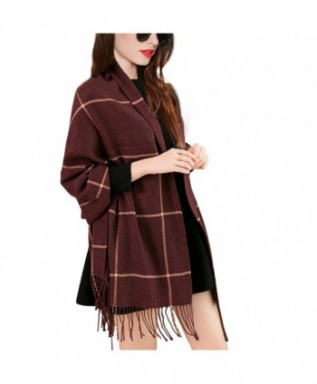 Wool Lattice Scarves for Women-Warm Blanket Scarf / Wrap Shawl with Tassels Unisex - Wine Red - CW1888CS0ON