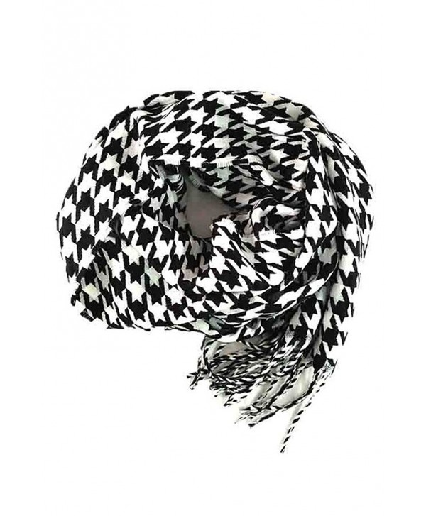 Fashion Secrets Plaid Cashmere Feel Soft Oblong Scarf Neck Wrap W Fringes Ends - Houndstooth Black - White - CZ12NU1VZ4Y