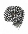 Fashion Secrets Plaid Cashmere Feel Soft Oblong Scarf Neck Wrap W Fringes Ends - Houndstooth Black - White - CZ12NU1VZ4Y