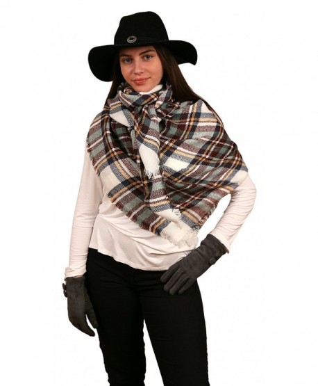 Women's Large Oversized Winter Big Square Tartan Plaid Blanket Wrap- Shawl- Scarf - Burgundy & White - C8187DWYNWW