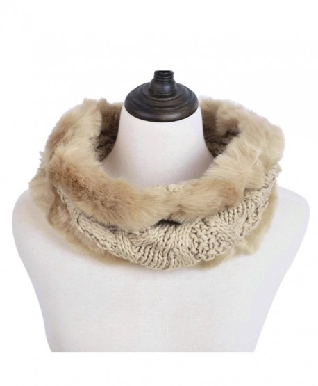 Premium Solid Color Winter Diamond Knit Faux Fur Trim Infinity Loop Circle Scarf - Brown - CP12N1GTX4R