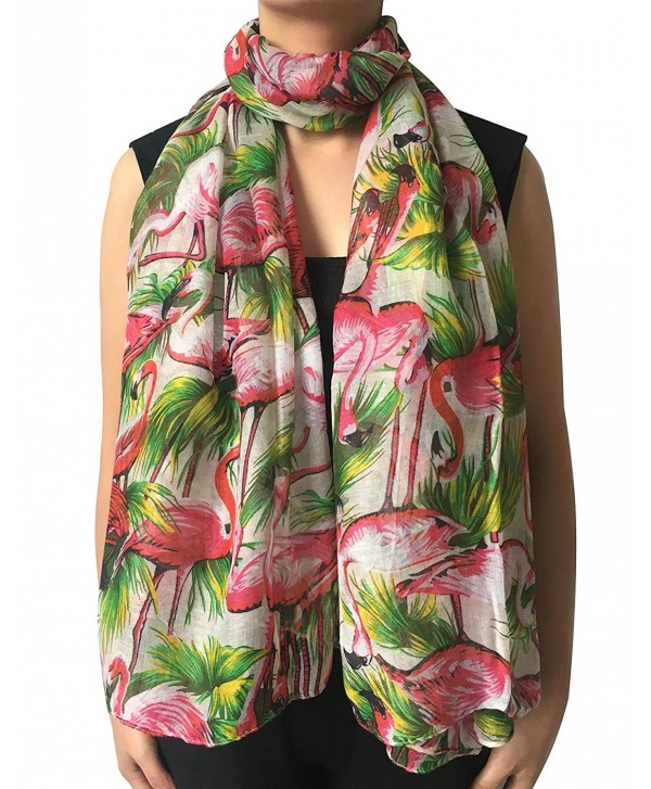 Lina & Lily Vintage Flamingo Print Women's Large Size Scarf Lightweight - White Background - CK11XTPIKVL