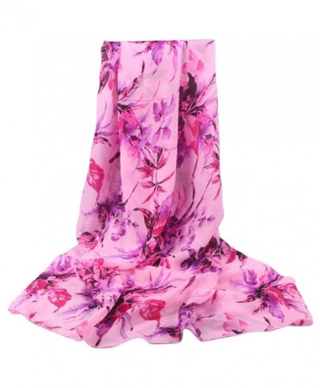 Sandistore Fashion Women Long Soft Wrap Leaves scarf Ladies Shawl Chiffon Leaf Scarf Scarves - Pink - C012K85U04J
