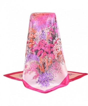 Unique Premium Soft Silk Rayon 35"35" Square Sheer Women's Floral Scarves - Rose - CO17AA2CQW9