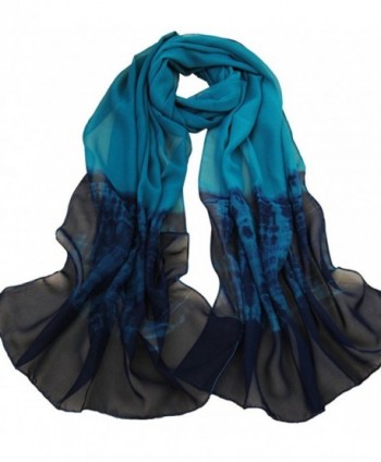 Alysee Women Simple Style Patchwork Solid Chiffon Long Scarf Shawl Wrap - Blue&navy Blue - CM11AJYFJCH