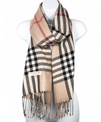 Pashmina Silk Scarf Plaid Checker Pattern Long Soft Shawl Wrap Cape - Beige - CS1870D8Z8D