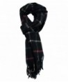 Modadorn Winter Sale Checkered Cashmere Feel Wool Fringe Scarf - Black - CD11D7FI2H5