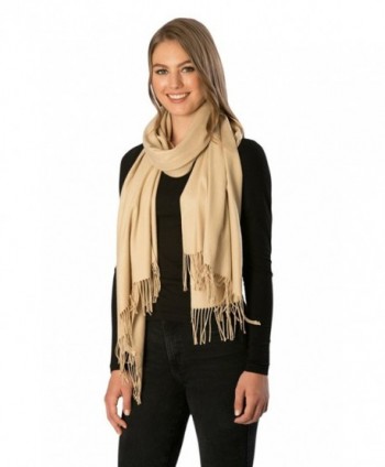 Momo Fashion Women's Cashmere Feel Oblong Fringe Scarf in Solid Colors - 7211-beige - CT18687X8MZ