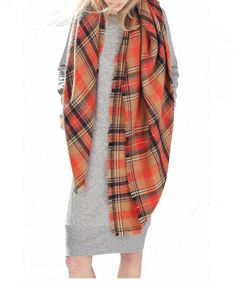 Achillea Women's Oversized Tartan Plaid Check Blanket Scarf Large Square Winter Warm Shawl Wrap - Camel Orange - CG186WCHUE3