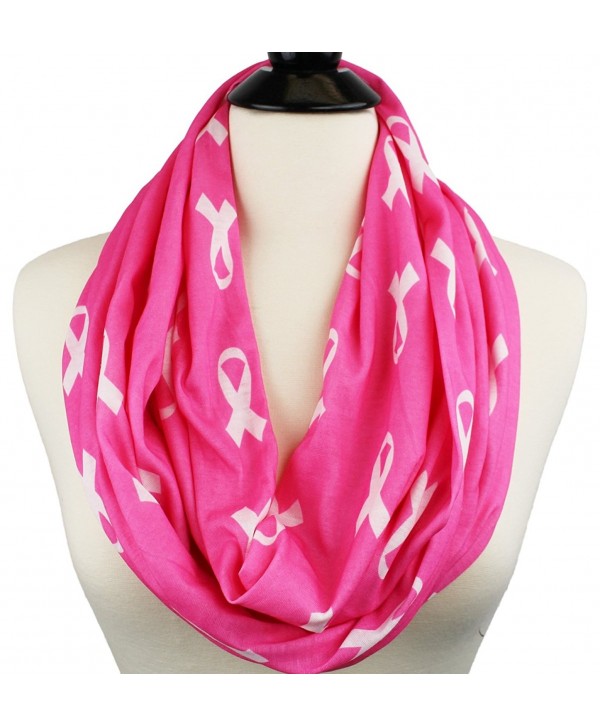 Breast Cancer Awareness Infinity Scarf with Ribbon Pattern and Hidden Zipper Pocket- Black Friday Deals - Pink - CW12O1FZVU9