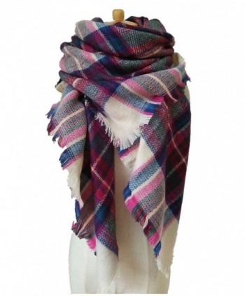 Selighting Women's Oversized Square Plaid Scarf Tartan Blanket Wrap Shawl - 9 Beige and Pink - CJ188GWCOCU