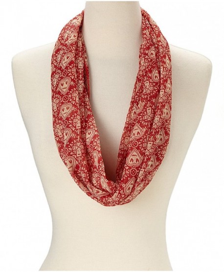 Amtal Lightweight Red & White Heart Design Chiffon Casual Infinity Scarf - CV11FQN7UCT