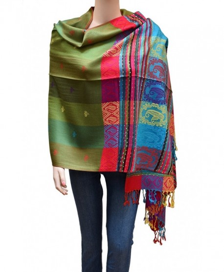 Flyingeagle Trade Women Rainbow Colorful Silky Pashmina Shawl Scarf Wrap - Olive/Green - CX183R9U6DU