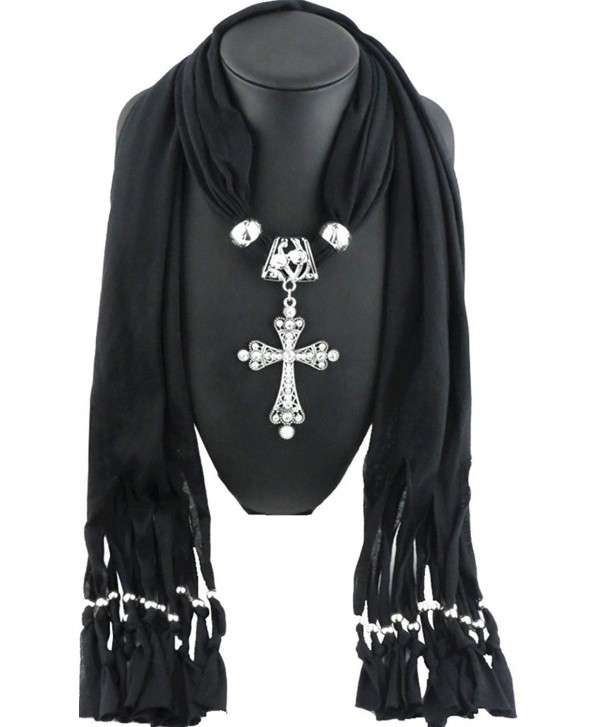 Fashion Cross Pendant Jewelry Necklace Scarf - Black - CJ1299U59IV
