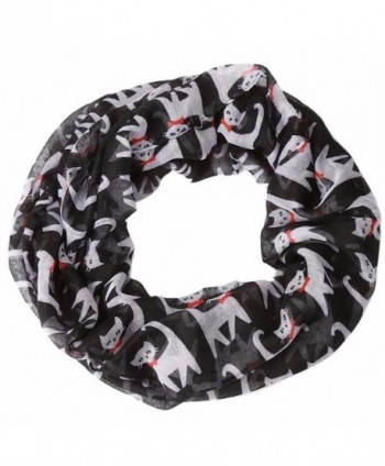 Amiley Women Ladies Cat Pattern Scarf Warm Wrap Shawl Neck Warmer Circle Scarves - Black - CW12NZOIQ9O