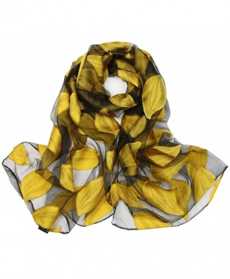 Ayli Women's Flora Leaf Organza Scarf Long Shawl Lightweight Fashion Wrap - Yellow - CL186YLK9D9