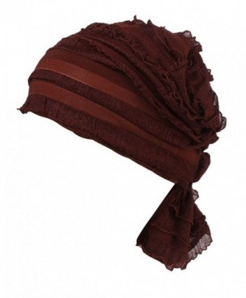 Luccy K Women's Ruffle Chemo Hat Beanie Scarf- Chemo Beanies - Coffee - CT1832YMSOZ