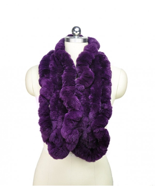 MEEFUR Women's Real Rex Rabbit Fur Winter Long Wraps - Purple - CZ12NEU8300