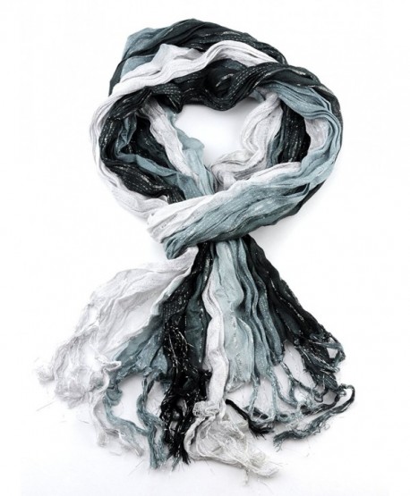 NYFASHION101 Shiny Glitter Sparkly Multicolor Frayed Ends Crinkle Viscose Scarf - Black/White/Steel Blue - CO11MU59AEL