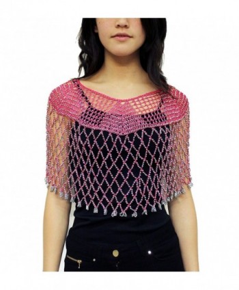 Women's Beaded Sparkle Crochet V-Neck Shawl - 4 Colors - Pink - CB18928KA6Z