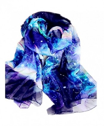 JOYJULY Starry Sky Galaxy Star Space Printing Chiffon Long Wrap Scarves with Gift Box - Blue - CY12N3WT22J