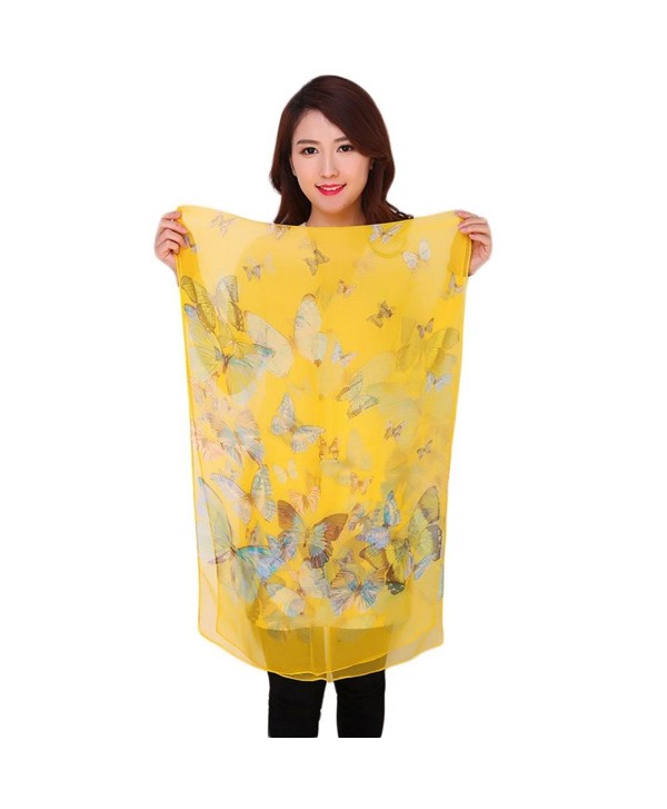 COCONEEN Women's Long 100% Silk Butterfly Scarf Headwear - Yellow - C512GIMLPCR