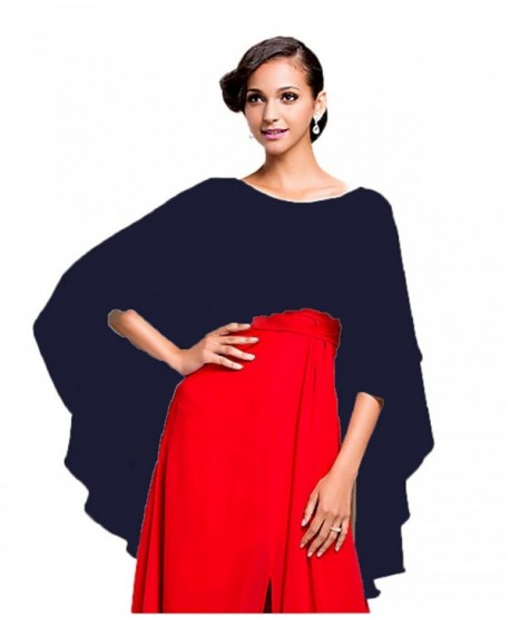 RMDress Bridal Womens Chiffon Shawl Wrap Bridal Wedding Cape Evening Prom Ball Wraps - Navy - CW184X4RN7W