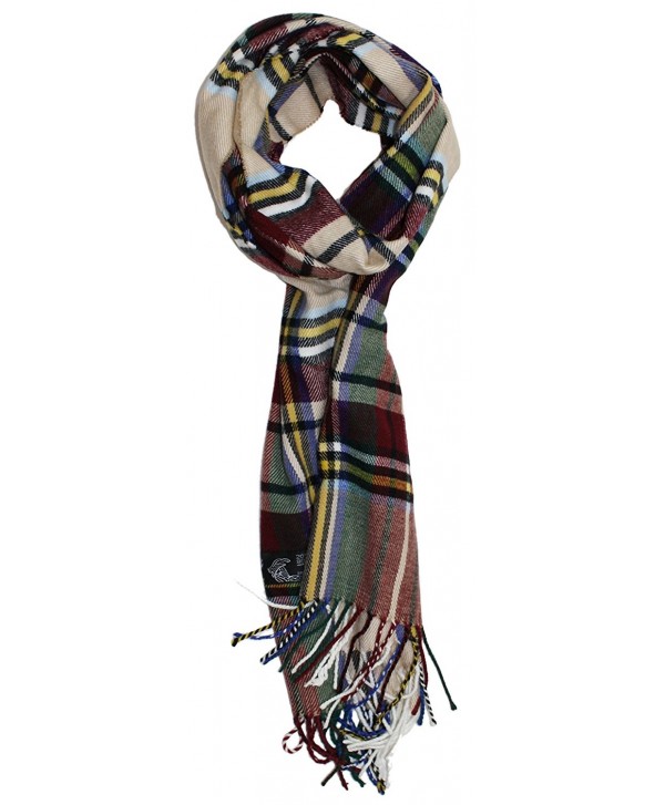 Ted and Jack - Ted's Classic 20% Cashmere 80% Viscose Plaid Scarf - Tan and Burgundy - CM186TIDDS6