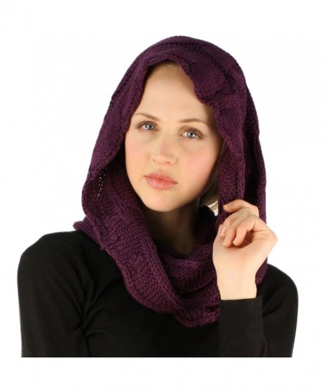 Winter Soft Pullover Cable Long Knit Loop Infinity Hood Cowl Ski Scarf - Purple - CM11O6H564Z