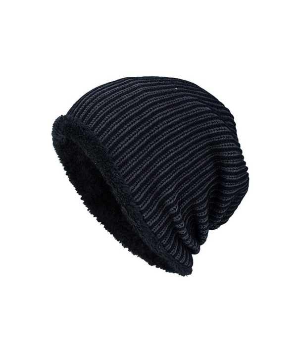 Highpot Men Winter Stripe Knit Beanie Hats Wool Knit Warm Hat Ski Caps - Black - CL188O9G5ER